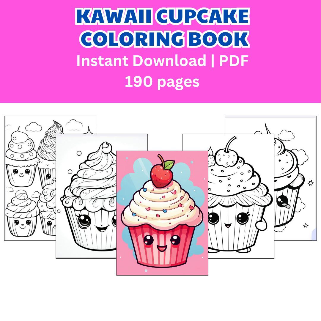 Coloring Book Kawaii Cupcake